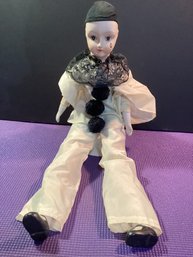 Vintage Porcelain , Handmade Doll In Great Shape With Metal Stand