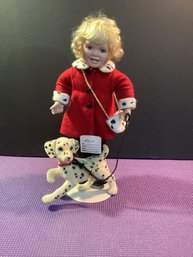 Vintage Super Nice Porcelain Doll In Great Shape With Dalmatian Dog On A Leash