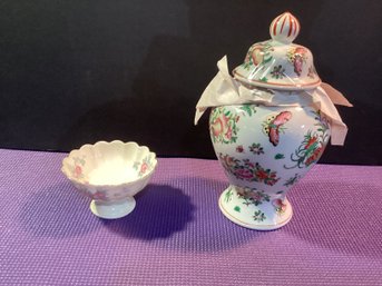 2 Vintage ,Asian Jar And Dish, In Excellent Shape Signed On The Bottom