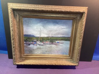 Super  Nice Original Painting Of Cold Springs On The Hudson,an Exquisite Frame Fantastic Shape