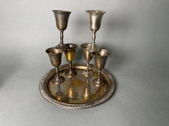 Six Vintage Brass Mini Goblets With Plate Made By Maurice Duchin