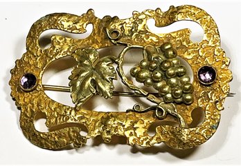 Victorian Gilt Brass Glass Grape Large Sash Pin