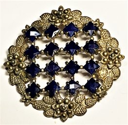 Large 1930s Silver Tone Blue Glass Art Deco Brooch