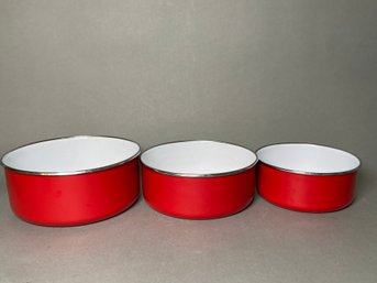 Vintage Red Enamel Bowls
