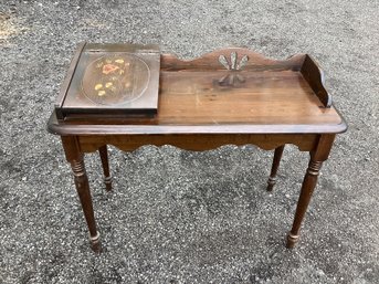 Solid  Writing Desk, Solid Wood, Handpainted Muriel On Section That Opens, Great Shape