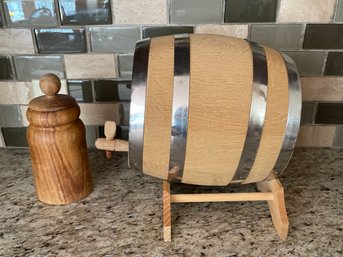 A Wooden Barrel & Hand Carved  Wood Canister