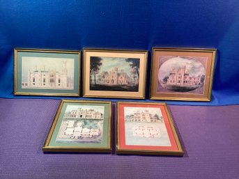 5 Important Structures, Professionally, Framed And Matted Under Glass