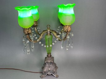 Wow! Vintage Uranium Glass Lamp With Blacklight Bulbs, See Lit Photos!
