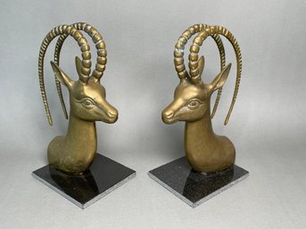MCM Brass Ibex Book Ends