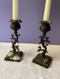 Pair Wrought Iron Candle Sticks 3x7