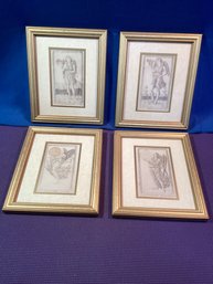 4 Tarocchi Engravings, Complete Set, Well Framed With Gallery Labels On The Back