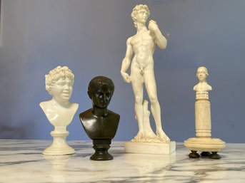 Busts And Figurine, Brass Napoleon Bust, Bisque Bust Of A Child, David Of Michelangelo, Bust On A Column