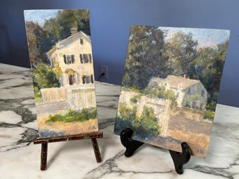 Two Small Oil Paintings With Display Stands