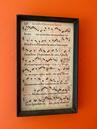 Antique Monastic Manuscript 11x17 Hymn Book Hand Illustrated Velum Or Parchment Hard To Tell In Frame