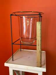 Hand Blown Vase On Custom Thin Square Rods Iron Stand  A Beautiful Piece