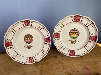 Lallier A Moustiers France Hand Painted 9.5in Hot Air Ballon Dinner Plates