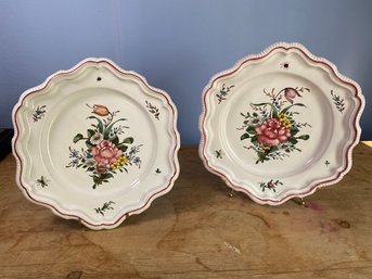 Lallier A Moustiers France Hand Painted 9.5in Floral Dinner Plates