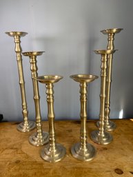 Six Jamie Young Company Stainless Steel Candlesticks 14in 18in 22in  Candle Stands Bamboo Look