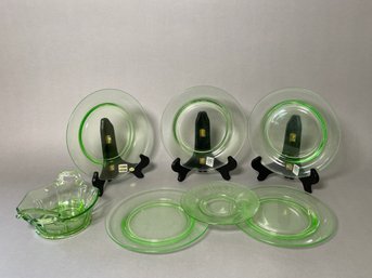 Uranium/Vaseline Glass Plates & Bowl