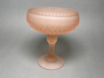 Vintage Indiana Diamond Point Satin Blush Pink Glass Compote