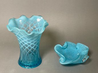 Vintage Jefferson Glass Diamond Glass Vase & Art Glass Bowl