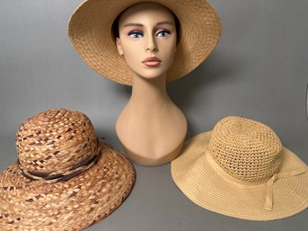 Vintage Head Form & Three Straw Hats