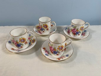 Set Of Four Royal Buxton English Bone China,  Espresso Cups 2.25x1.75in And Saucer 4in, No Chips