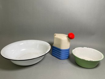 Vintage Enamel Bowls & Ceramic Jug