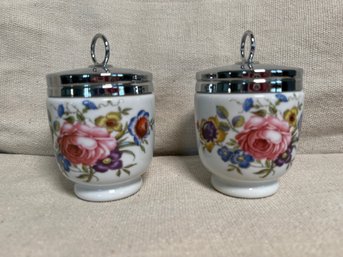 Two Vintage Egg Coddlers By Royal Worcester, Porcelain, Made In England, Floral Decor Egg Coddler, 3x2.5in