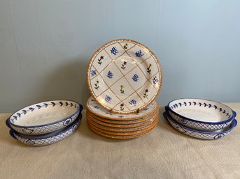 The Portuguese Collection: 7 Hand Painted Plates 7.5in And 4 Shallow Bowls 6.5in