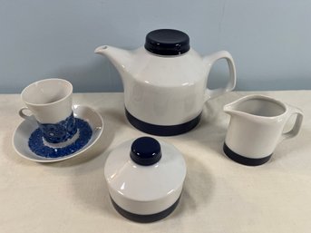 Novum Tea Pot With Sugar And Creamer Made In Germany. Tagging Along Is Rrstrand Of Sweden Cup And Saucer.