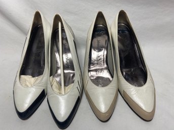 Johnston & Murphy Leather Pumps With Blue And Beige Accents Size 5 Ladies Shoes