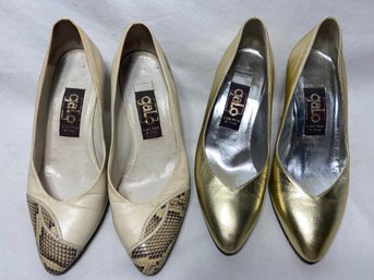 Galo Hand Made Leather & Snake Skin Embossed And Gold Heels Size 34 Ladies Shoes