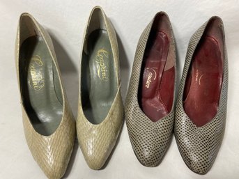 Caprini, Beige And Blue Snake Skin Embossed And Couture Made In Spain Heels Size 5 & 5.5 Ladies Shoes