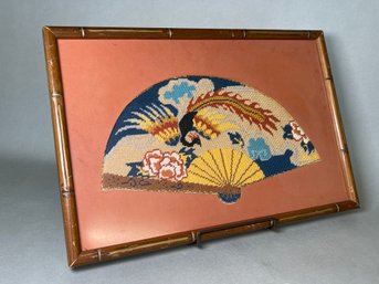 A Vintage Framed Embroidered Fan