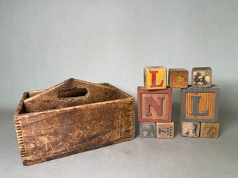 Vintage Wooden Box With Blocks