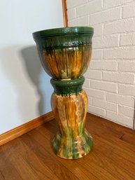 Majolica Blended Ceramic Glazed Jardiniere Planter & Pedestal 24