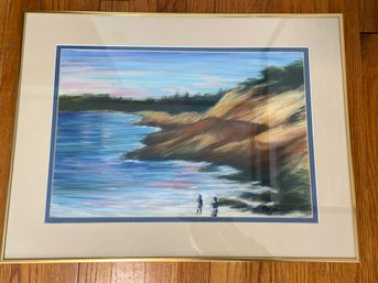 Original Seascape Beach Ocean Painting Pastel Signed Matted Framed 24x18'