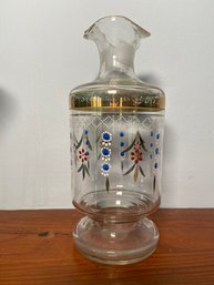 Antique Hand Blown Painted Enameled Glass Liquor Decanter Bottle 8in