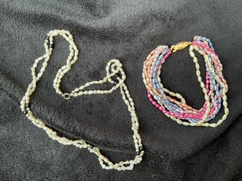 Fresh Water Pearl 10 Strand Multi Colored Necklace & Bracelet