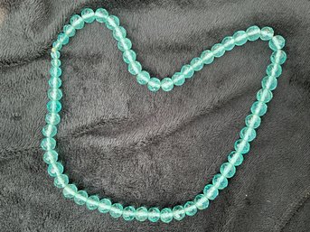Elegant Vintage Aqua 22 In Long Hand Knotted Crystal Necklace