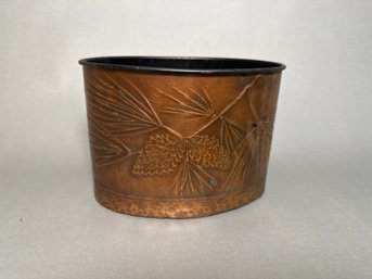 Henry W Longfellow Copper Planter With Embossed Pinecone Design