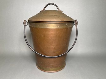 Wonderful Vintage Copper Ash Bucket With Lid