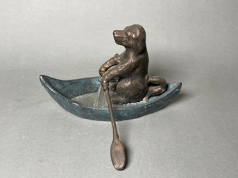 Bronze Dog In A Boat Figure