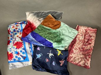 4 Silk Scarves Exclusively For The Smithsonian Institute - Floral, Butterflies And Abstract Paint Design