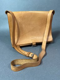 Tan Leather Messenger Style Bag / Purse With Metal Buckle Closure
