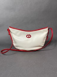 Vintage Christian Dior White And Red Trim Leather