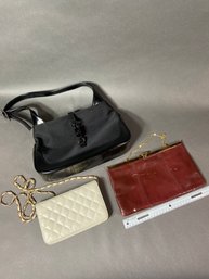 Etra Leather Clutch, Bloomingdales White Quilt Style Leather Purse And Black Handbag