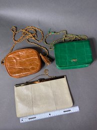 Vintage Etra Clutch And 2 LJ Simone Leather Purses Green And Tan
