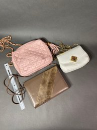 Ashneil With Gold Hardware, Beige With Snake Skin Embossed Accent, Pink Purse With Chain Strap